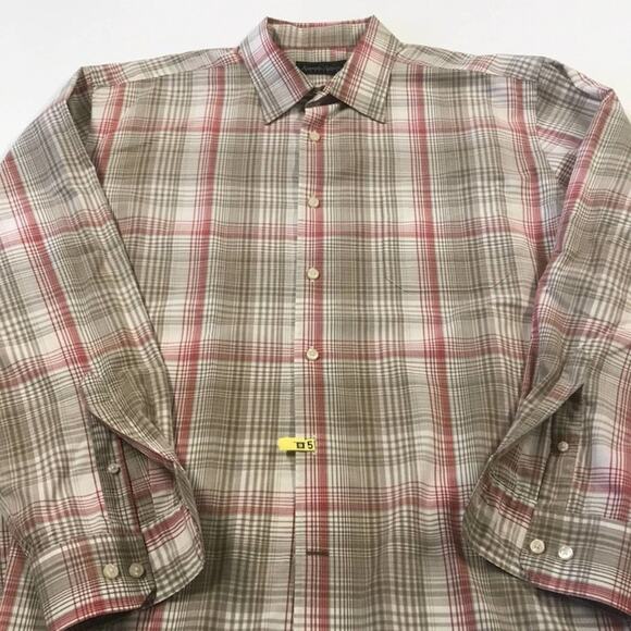 KENNETH ROBERTS Mens XXL Dress Shirt Red / Tan - Picture 2 of 2